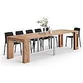 Mobili Fiver, Easy, Extendable Console Table with Extension Leaves Holder, 17.7(120.1) x35.4 in, Rustic Oak, for 4-12 People, Space Saving Dining Table for Entrance, Living Room, Italian Furniture