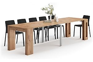 Mobili Fiver, Easy, Extendable Console Table with Extension Leaves Holder, 17.7(120.1) x35.4 in, Rustic Oak, Made in Italy