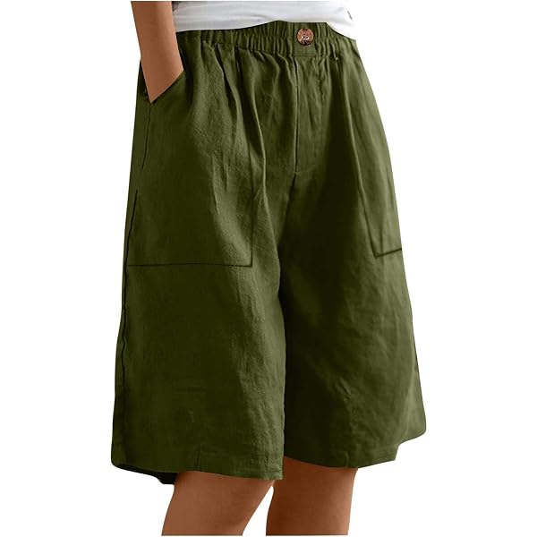 Bermuda En Lin Pour Femme - Taille Haute, Longueur Genou, Coupe Décontractée Avec Poches (grandes Tailles Disponibles) - 3