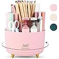SKYDUE 360 Degree Rotating Desk Organizer, Dual-Purpose Pencil Pen Holder for Desk, Cute Rotating Desk Pen Organizer with 5 Slots, Pencil Cup for Office, School, Home Pink