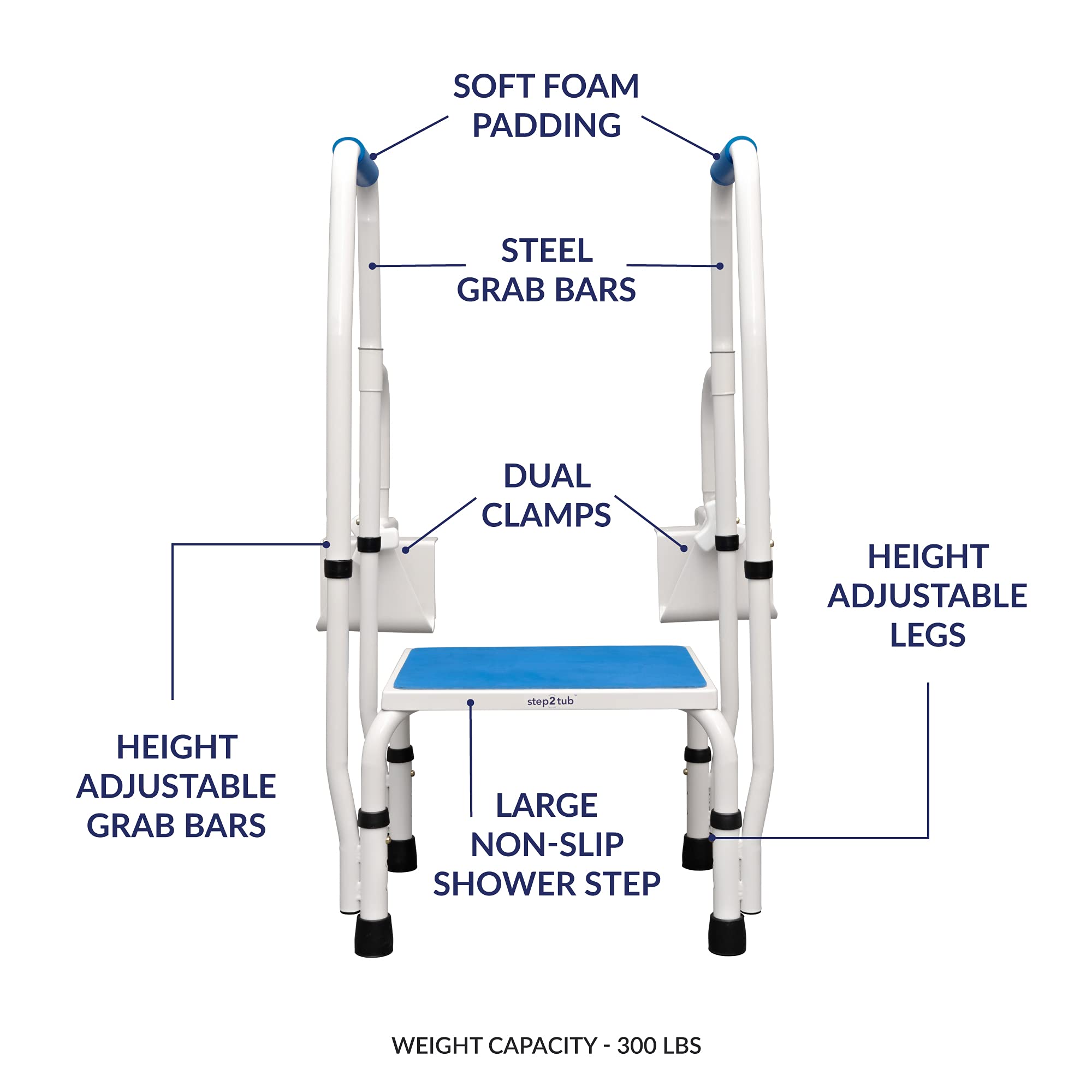 step2bed Mini Step Stool with Handle for Elderly - Adjustable Height Bed Safety Rail for Seniors with Handicap Grab Bars - Stainless Steel Portable Step Stool for Bed (300 LBS Capacity)