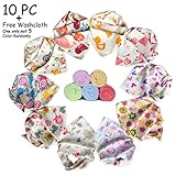 10-pack Baby Girls Bandana Drool Bibs&FREE Baby Washcloth GIFT, Absorbent Cotton Bibs Super-Stylish Anti-Smell Anti-Bacterial Apron Bibs Quick Dry Avoids Drool Rash with Nickel-Free Snaps