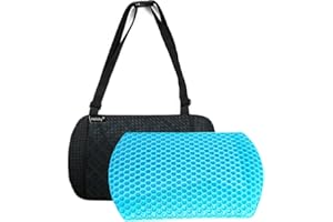 HELISHY Lumbar Pillow Gel Support Pillow Back Cushion - Help in Relieving Back Pain & Sciatica Pain for Car Seat Home Office Chairs, Breathable Back Support Cushion Travel Pillow with Adjustable Straps (Blue)