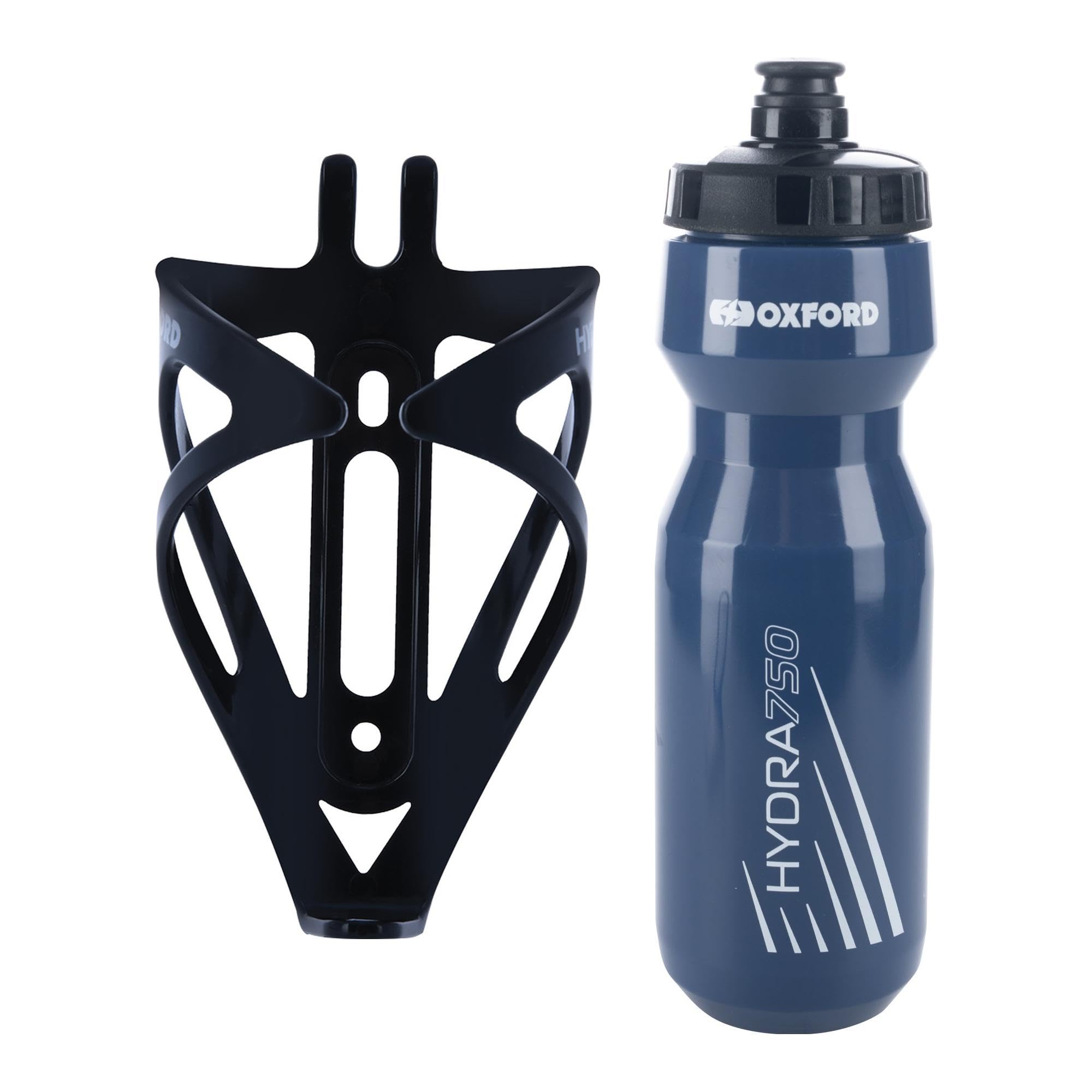 Oxford Bike Bottle Holder and 750ml Navy BPA-Free Water Bottle Set - Durable Matt Black Cage, Universal Fit for Road and Mountain Bikes, Easy Install - Perfect for Outdoor Cycling and Hydration