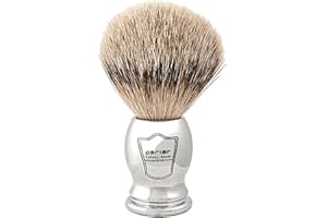 PARKER SAFETY RAZOR Parker 100% SILVERTIP Badger Shaving Brush – Chrome Handle & Stand – Premium 3-Band Badger Bristles for Smooth, Luxurious Lather