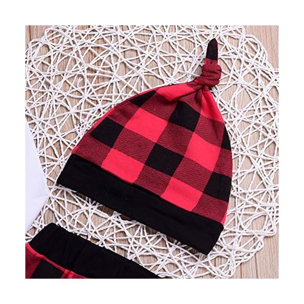 YOUNGER TREE Newborn Boy Clothes Set Long Sleeve Romper,Plaid Pants + Cute Hats 3pcs Outfit - Image 10