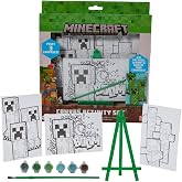 Minecraft Canvas Paint Set for Kids with 3 Canvases, Easel, Paints &amp; Brush | Preprinted Creeper &amp; Zombie Canvases, Acrylic Paint Kit, Paintbrush Included, DIY Minecraft Arts &amp; Crafts Activity, Painting