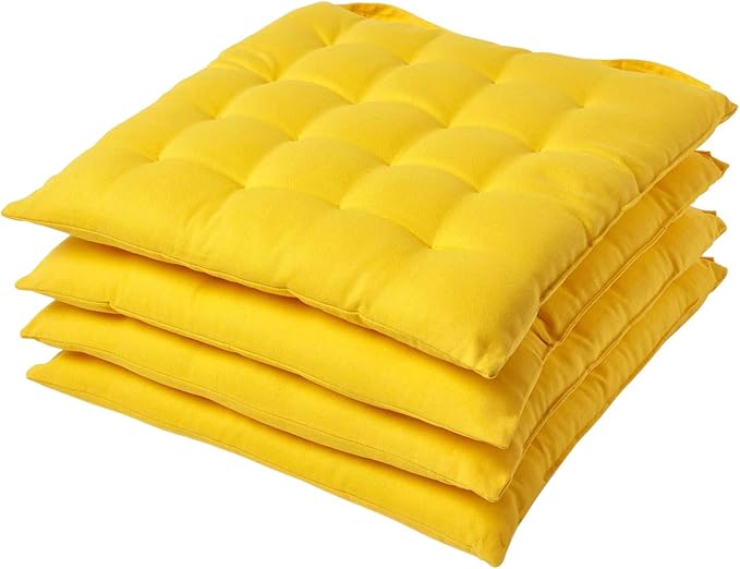 HOMESCAPES Yellow Seat Pads for Dining Chair, Set of 4 100 Cotton