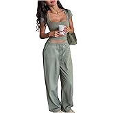 SweatyRocks Women's 2 Piece Outfits Short Sleeve Crop Top and Drawstring Pants Tracksuits Matching Sets