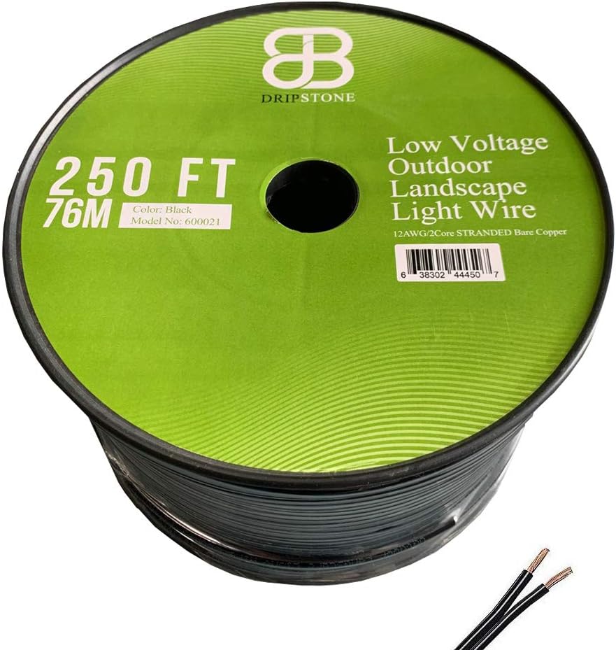 Dripstone 250ft Low Voltage 12/2 Direct Burial Bare Copper Lighting Wire Parallel Flat-Twin Cable for Landscape Lights