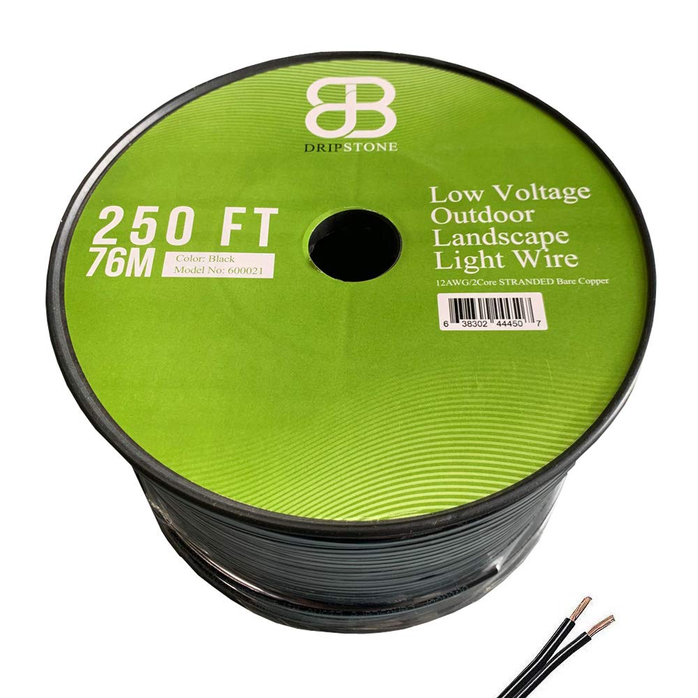 Dripstone 250ft Low Voltage 12/2 Direct Burial Bare Copper Lighting Wire Parallel Flat-Twin Cable for Landscape Lights
