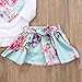 Newborn Baby Girls Floral Heart Peach Print Romper Long Pants with Bowknot Headband Outfit Set (6-12 Months, Short Skirt)