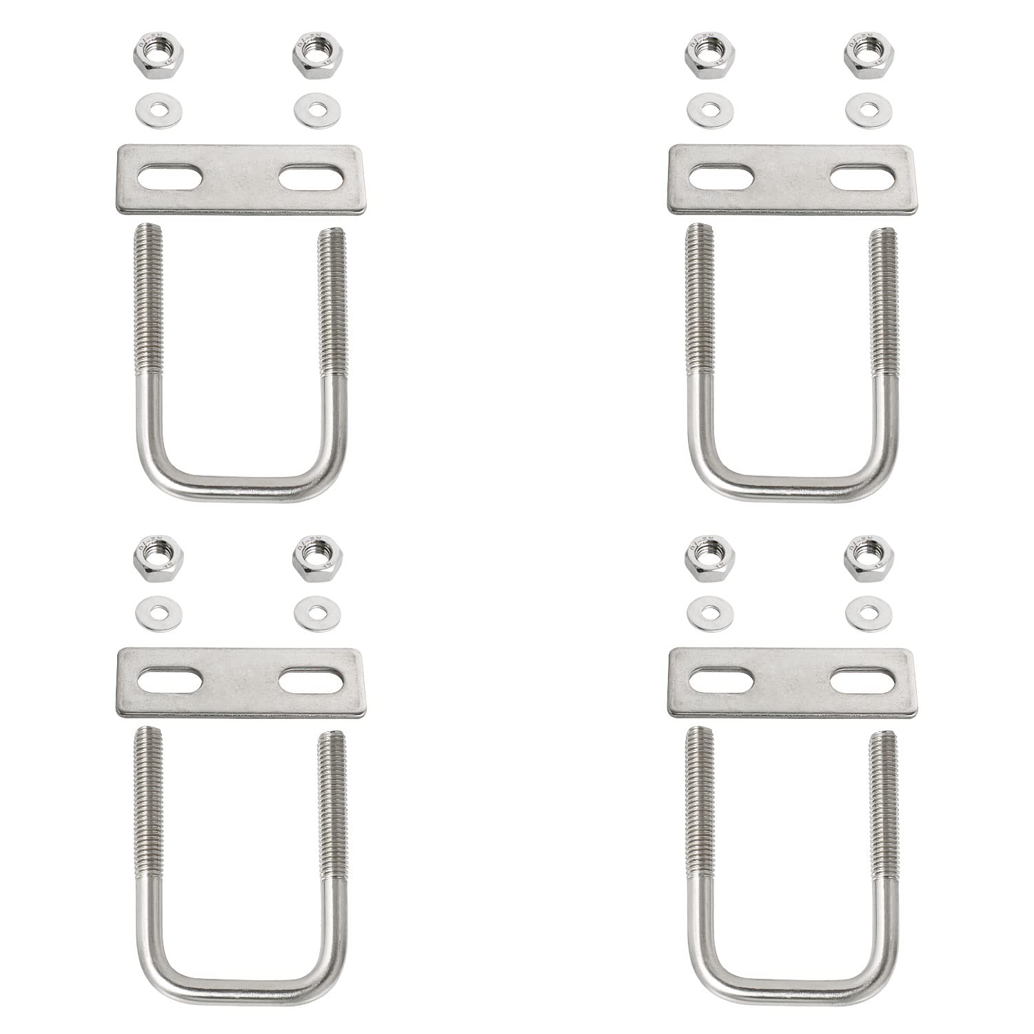 Aopin Square U-Bolt 1.18"(30mm) Inner Width U Bolts Brackets 304 Stainless Steel M6 with Nut, Plate, Washer for Car/RV/Trailer Bumper,4 Sets