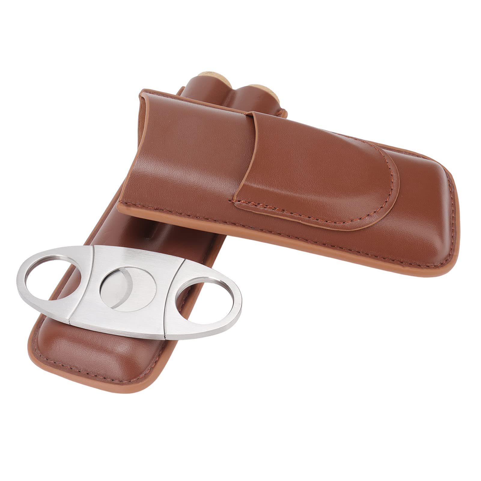Fdit 2 Cigars Leather Cigar Case Cigar Accessories Humidors Cases with Cutter, Travel Cigar Case Leather Portable with Cigar Clipper