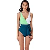 BCA by Rebecca Virtue Womens Megan One Piece Swimsuit, V-Neck, Wraparound Waist Tie, Bathing Suits for Women