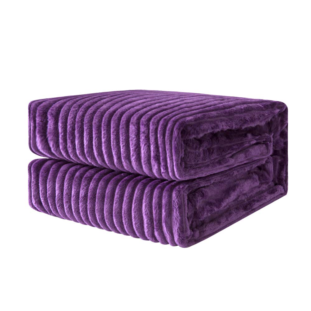 MIULEE Flannel Fleece Throw Blankets Soft Warm Comfortable Throws for Sofa Corduroy Fluffy Blanket Bed Throw for Bedroom Couch Travel Kids Bedroom Accessories 60x80Inch Purple — image 1