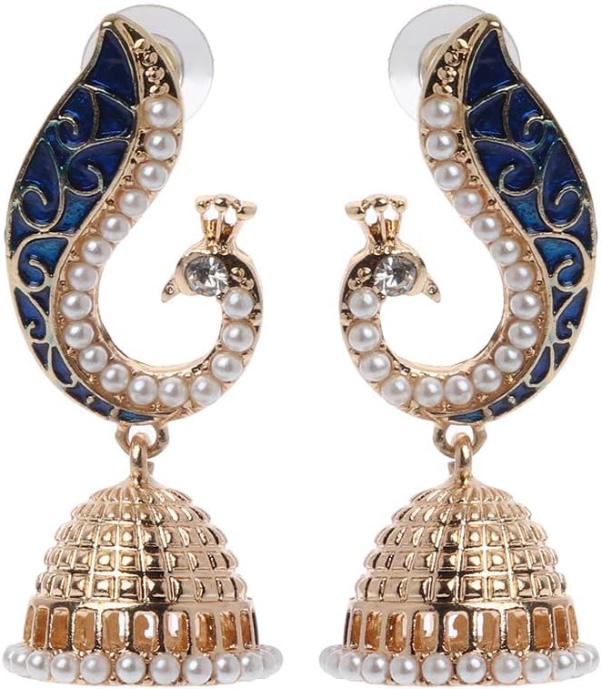 DoiberRetro Indian Bollywood Kundan Peacock Jhumka Jhumki Drop Earrings Gypsy Jewelry