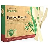 100% Bamboo Disposable Cutlery Set - Superior to Wooden Cutlery | Eco Friendly, Compostable, Biodegradable Bamboo Utensils | 