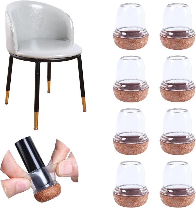 Protectores de Suelo de Silicona Transparente mejorados para Patas de Silla, 13-20mmTapas de Silicona 16P con Fieltro Envuelto, Fundas de para Patas de Silla, Protectores de pies de Silla