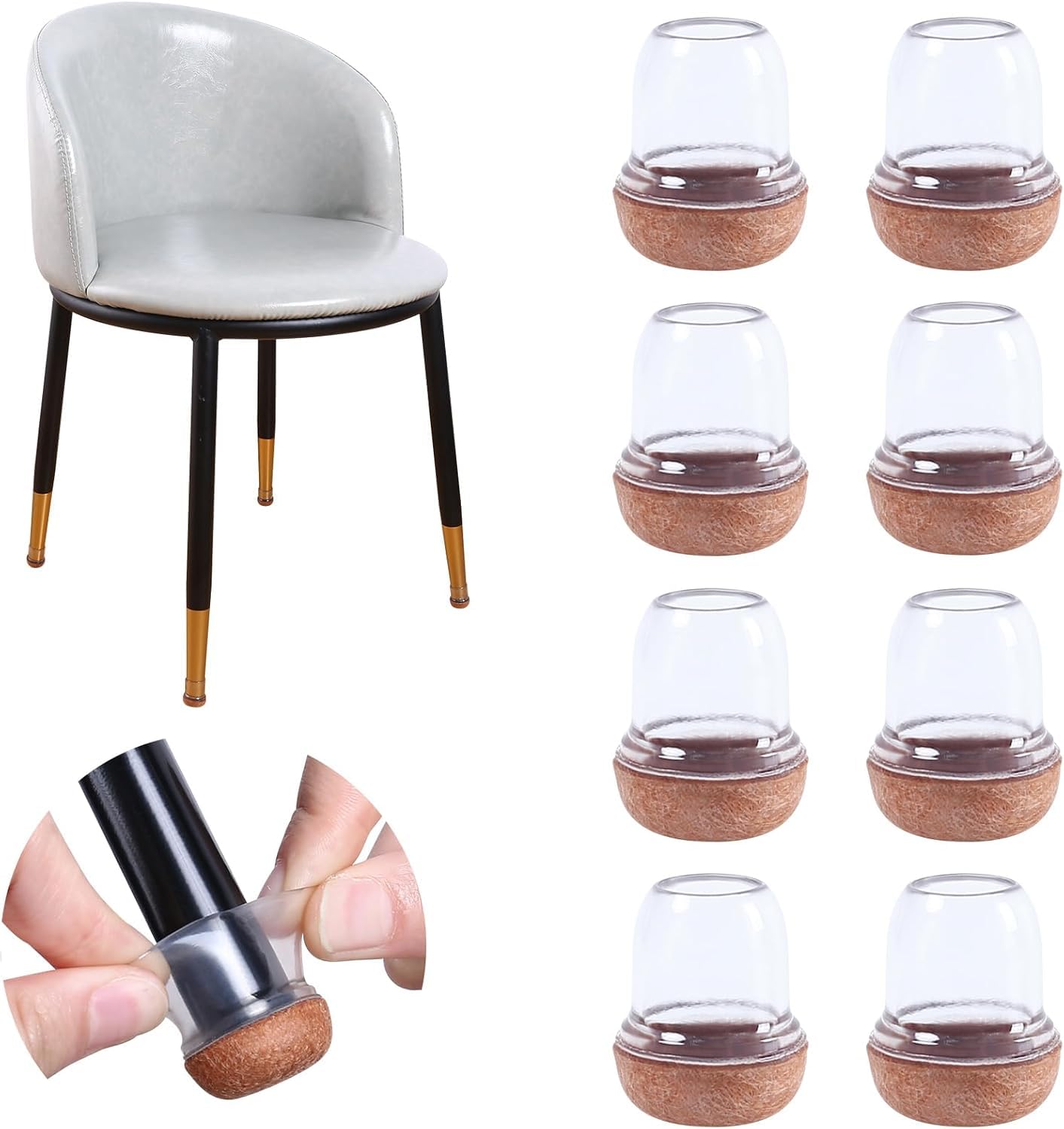 16 PCS Clear Silicone Chair Leg Floor Protectors, Silicone Chair Leg Caps with Wrapped Felt, Chair Leg Silicone Covers Smooth Moving Chair Feet Protectors, No Scratches No Noise, (Round, 0.75")