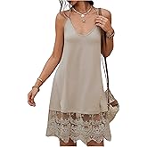 MakeMeChic Women's Lace V Neck Halter Dress Embroidery Sleeveless Mini Dresses Summer Sundress