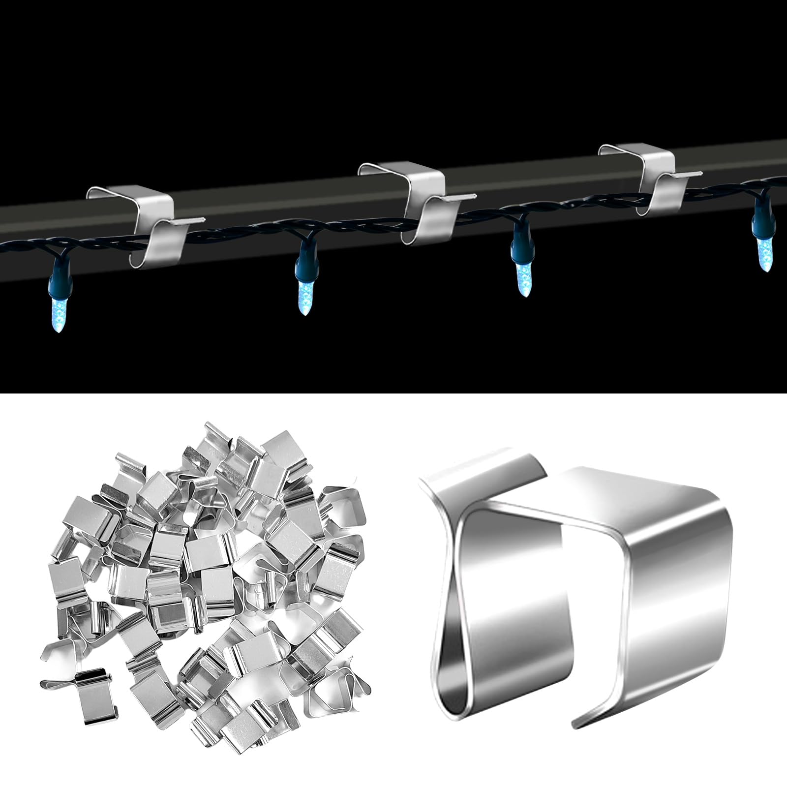 Photo 1 of 100 Pcs Metal Christmas Light Gutter Hooks? Xmas Light Gutter Hangers? Hanging Clips Outdoor Seasonal Lighting Hooks Holiday Light Clips Gutter Light Hangers Roof Hooks for Outside String Lights