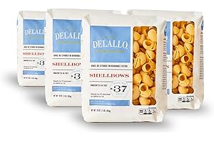 DeLallo Shellbow Pasta, Lumache Pasta Made in Italy, Bronze Cut, Made with Only 100% Durum Wheat Semolina Flour, Kosher, Vegan, Non-GMO, 1 Pound Bag, (4 Pack)