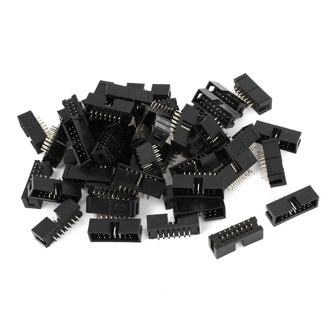 sourcing map 50pcs DC3-14P 2 Row 14 Pin 2.54MM JTAG Connector for Flat Ribbon Cable