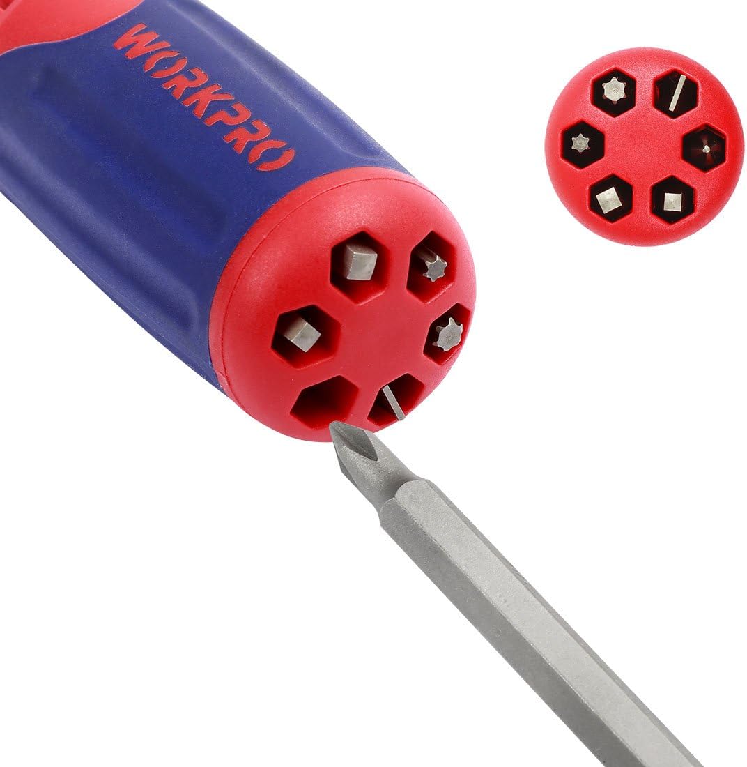 WORKPRO 12-in-1 Multi-Bit Ratcheting Screwdriver, Quick-load Mechanism Bits Hold in Handle - - 
