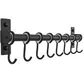 Dseap Kitchen Utensil Holder Hanger, Pot and Pan Rack Wall Mount, Kitchen Rail with 8 Hooks for Hanging Cooking Utensils, Mug