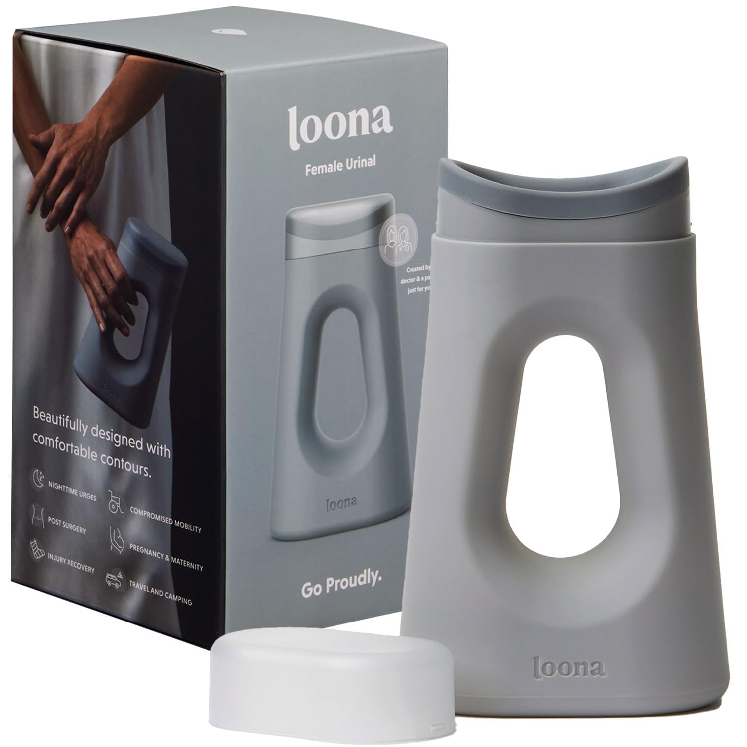 Photo 1 of Loona Premium Female Urinal - Quiet, No Splash Design for Women - Ideal for Bedside, Travel, and Outdoor Use - Moon Grey - HSA/FSA Eligible