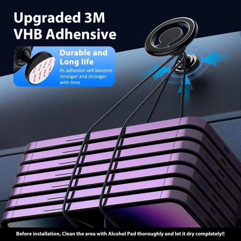 Tiafife for Magsafe Car Mount - 2 in 1 Magnetic Phone Holder for Car - 1s Put and Take - 48 Super Magnet + Super 3m Adhesive - Fit for Vent Dashboard and Compatible with All Smart Phones Black-24