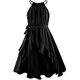 Girls Dresses Tween Halter Tie Back Tiered Ruffle A-Line Flowy Dress Summer Sleeveless Sundress Size 5-14 Years
