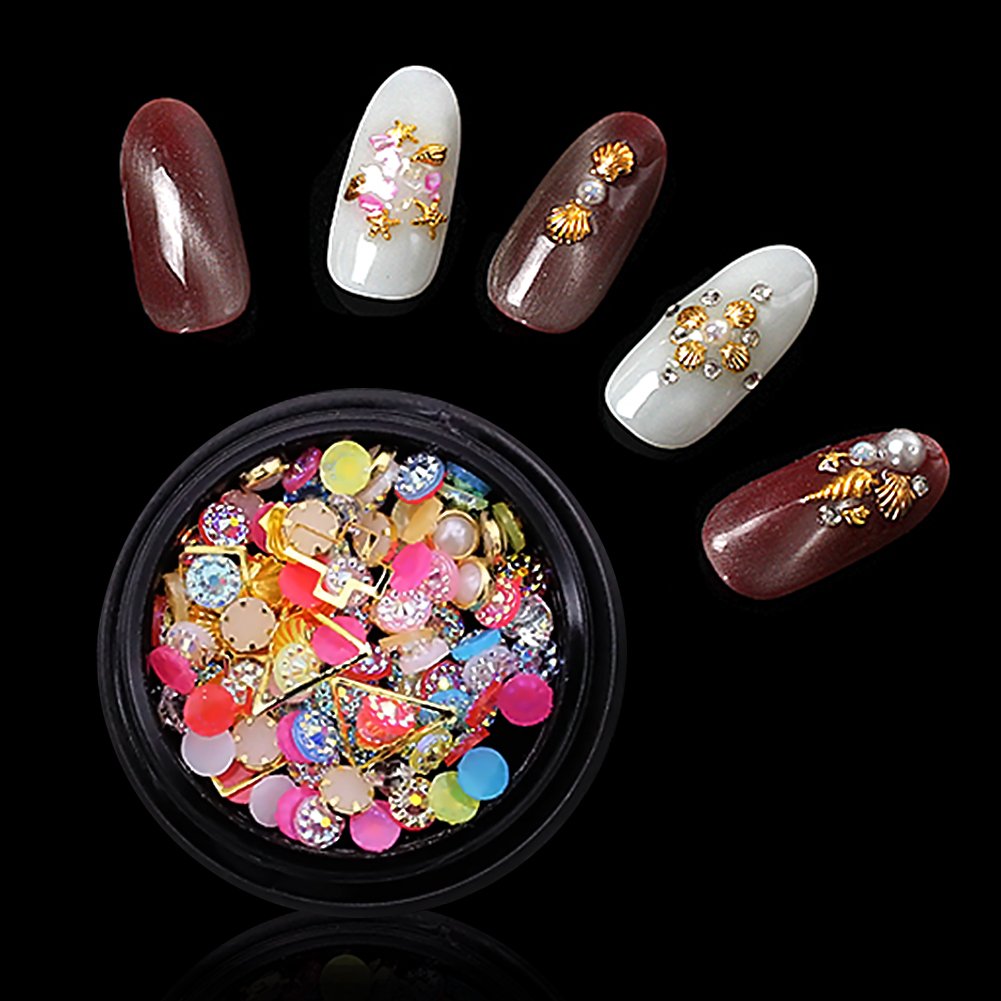 5 Boxes 3D Nail Art Decoration, Shining Nail Rhinestones,Crystal Beads Gems Alloy Nail Charms for DIY Nails, Cell Phone Case DIY Craft, Scrapbooking and Drawing