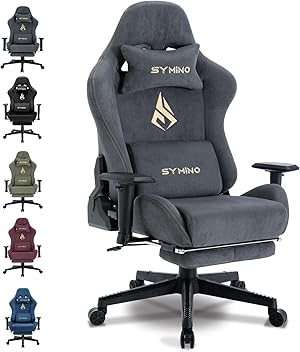 Symino Gaming Stuhl, Atmungsaktiver Bürostuhl aus Hochwertigem Stoff, So Weich Wie Pelz, Ergonomischer PC-Stuhl, Verstellbarer und Drehbarer Schreibtischstuhl mit Fußstütze, Grau