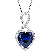 FJ Infinity Necklaces for Women 925 Sterling Silver Heart Birthstone Pendant Necklace Anniversary Birthday Jewelry