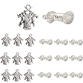 Opexicos 100Pcs Yarn Charms Yarn Pendants 12 x 28 mm and "Knitting" Sweater Charms Kiitting Sweater Pendants Antiqued Silver Tone Double Sided 17 x 18 mm DIY Handmade Accessories Craft