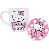 Silver Buffalo Sanrio Hello Kitty Perfect Pink Ceramic Coffee Mug and Coaster Set | 18-Ounce Cup For Espresso, Tea, Beverages