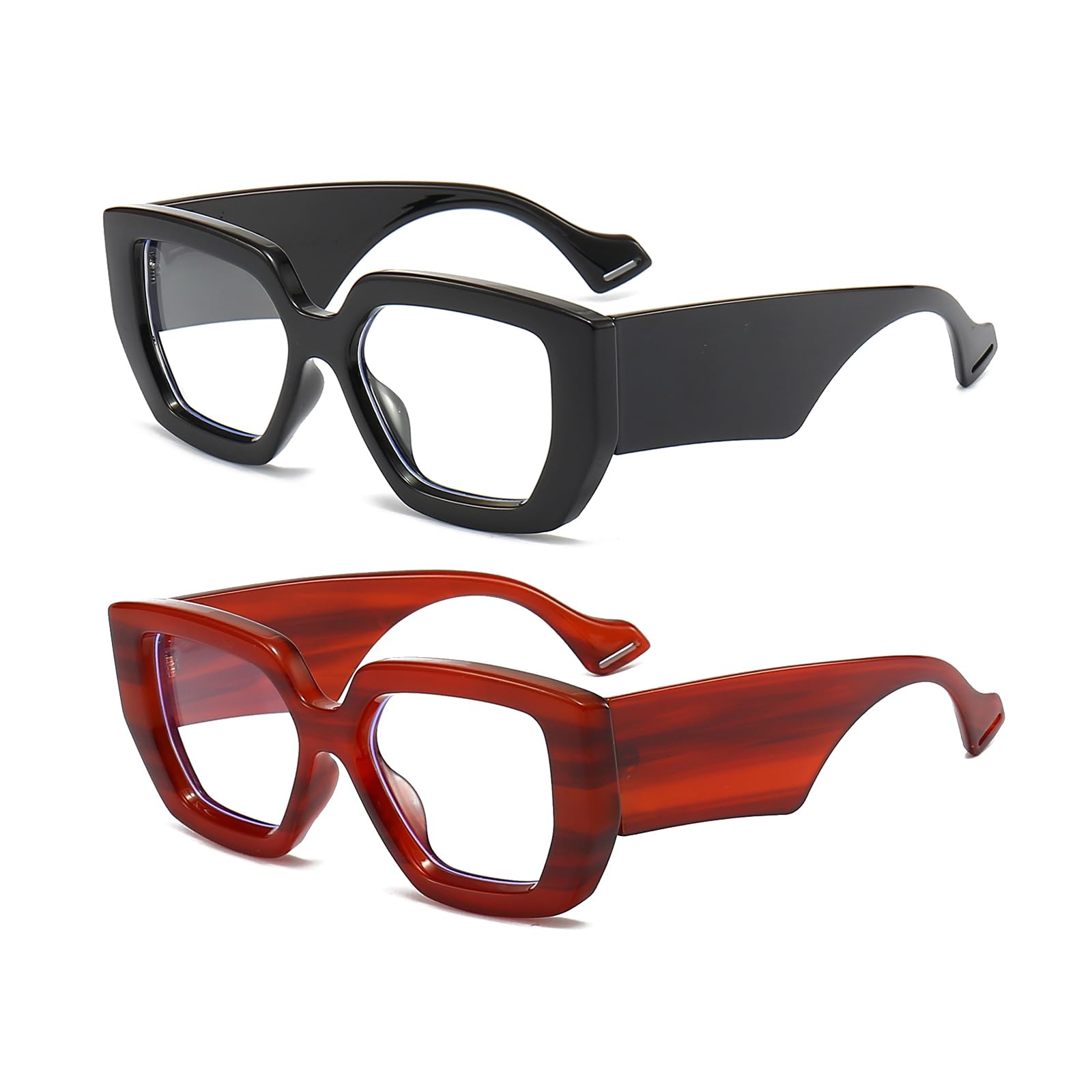 LJCZKA 2 Pair of Oversized Square Blue Light Glasses Womens Mens Thick Frame Computer Glasses Anti Eye-Fatigue for Reading, Texting & Gaming