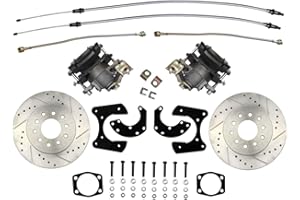 Inline Tube Replacement For Ford Small Bearing Axle Rear Disc Conversion Kit w/Cross-Drilled and Slotted Rotors w/E-Brake Cable Brackets