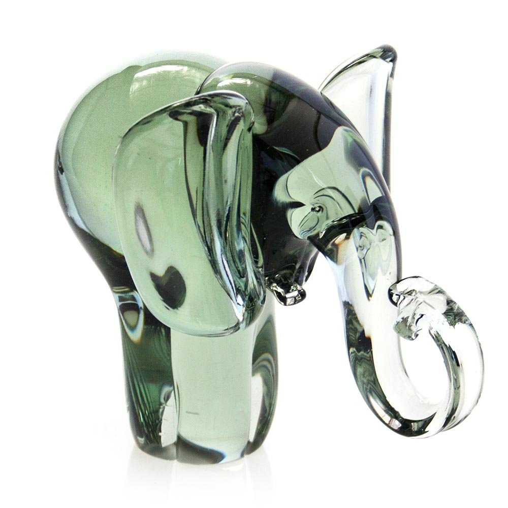 Fair Trade Recycled Glass Elephant Sculpture Trunk Up & Out [O1-BUO]