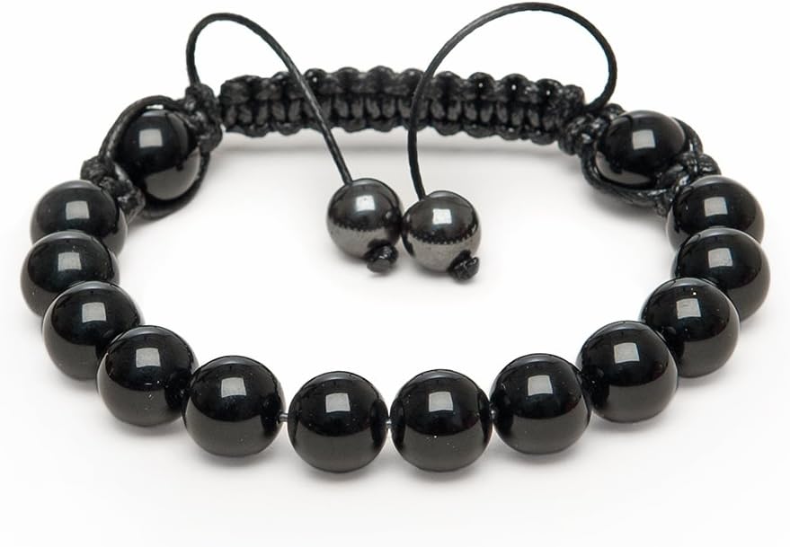 Zebredellas A38 Unique Onyx Gemstone Beaded “Magnetic Hematite” Magnetite Shamballa Macrame Classic Bracelet Men's Unisex Hand-Made in Britain Zodiac Aries Virgo Capricorn Aquarius