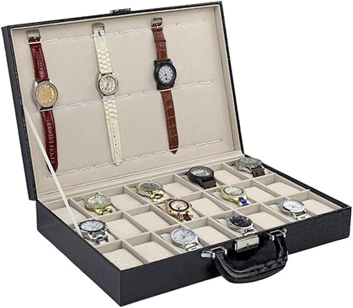 24 + 12 caja de reloj portátil, caja de almacenamiento de caja de exhibición de reloj