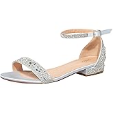 SheSole Women's Wide Width Sparkly Rhinestone Flat Sandals Dressy Comfortable Low Heel Summer Beach Wedding Shoes for Bride Wide Feet