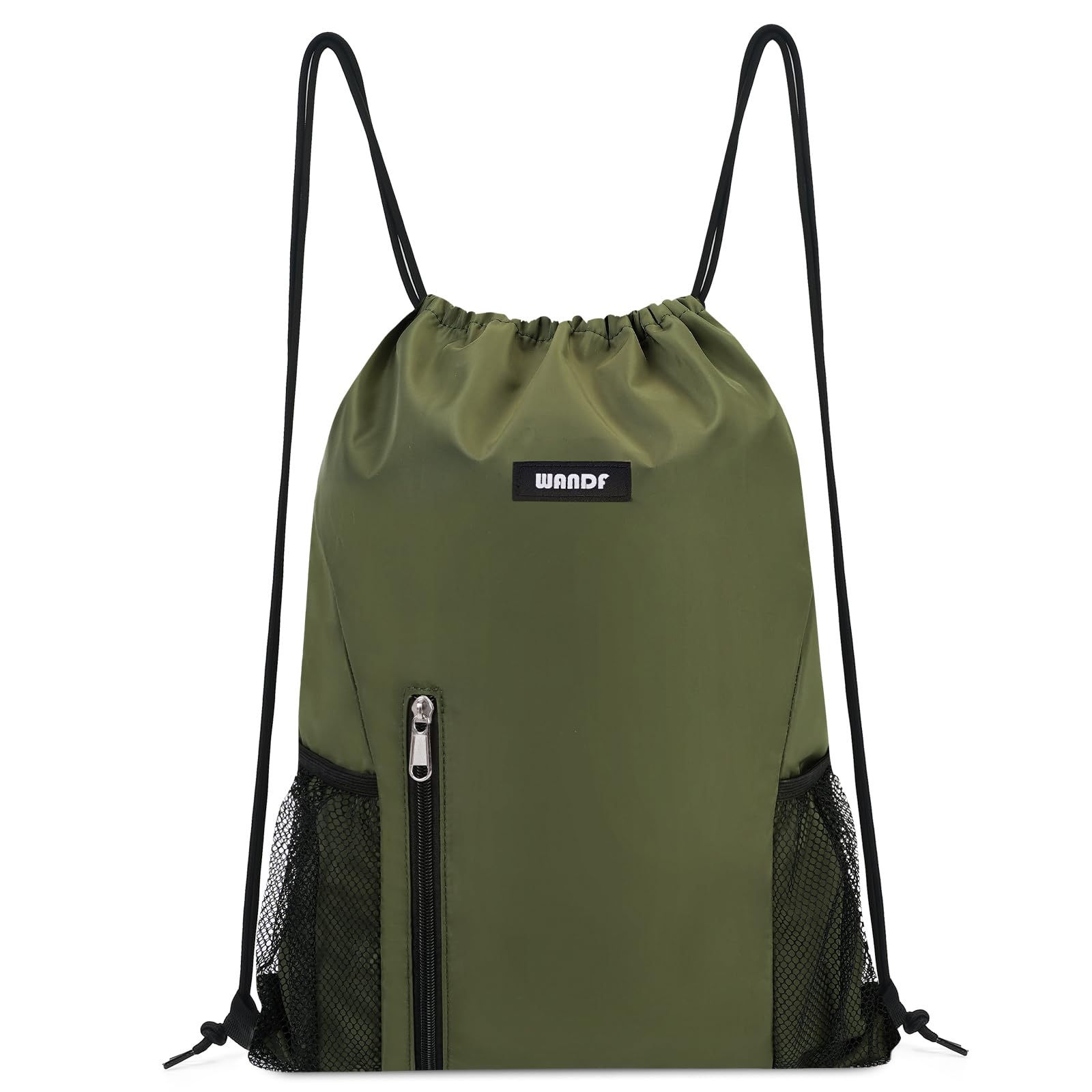WANDF Drawstring Backpack Sports Gym Sackpack with Mesh Pockets Water Resistant String Bag for Women Men Children (Dark Green)