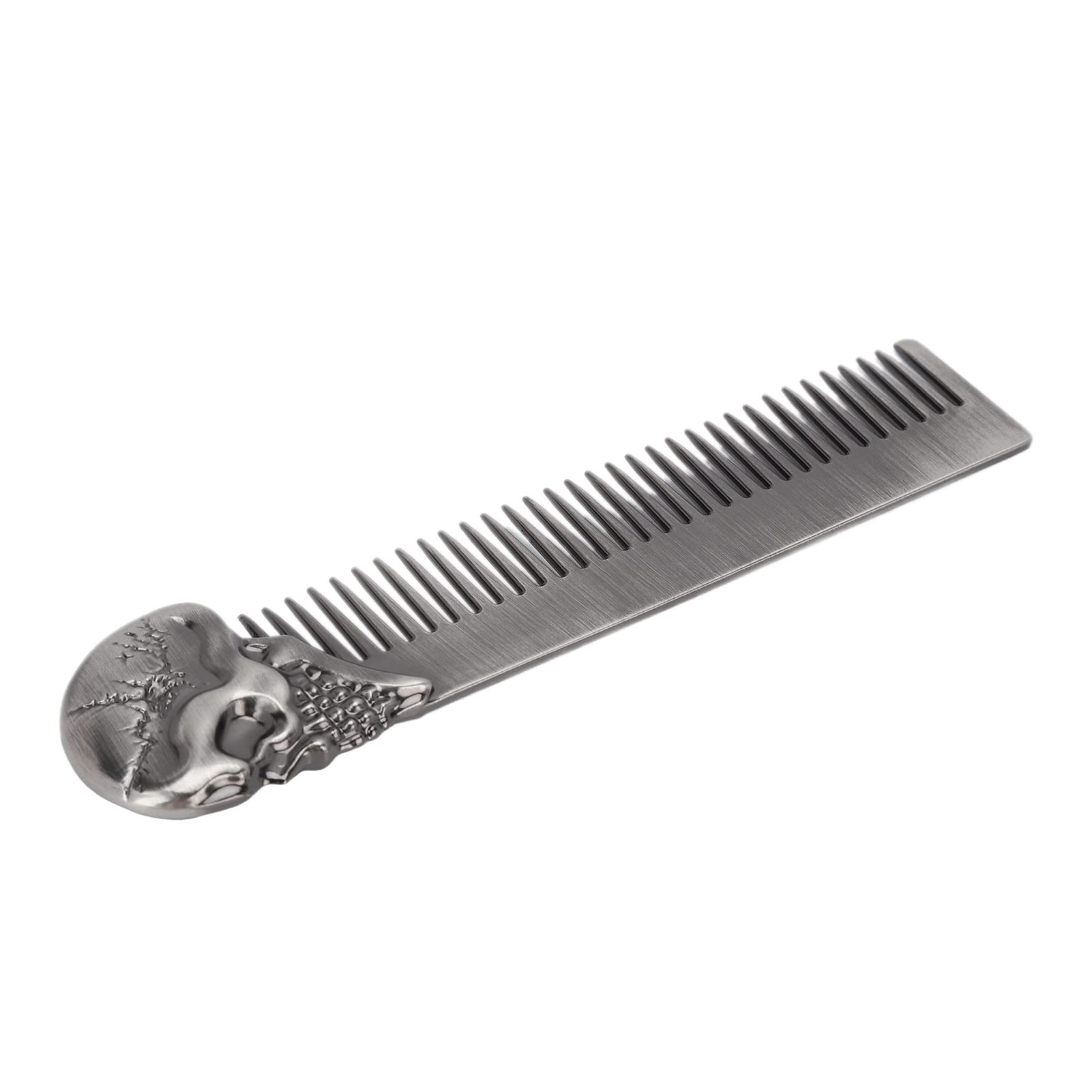 Silver Skull Beard Comb, Pocket Beard Comb Zinc Alloy Skull Pattern Hair Styling Mustache Sha Oil Hair Comb