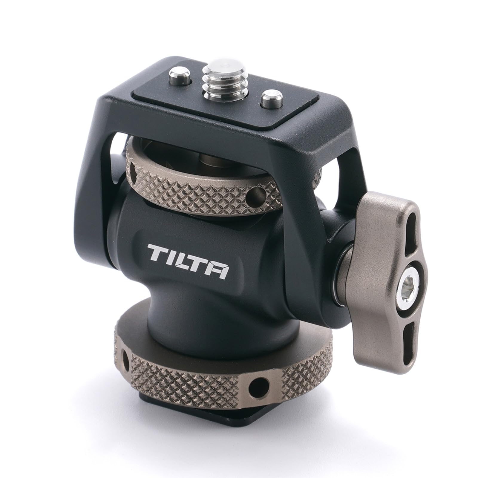 TILTA Camera Monitor Mounting Bracket with 1/4"-20 with Cold Shoe (Male), 360° Swivel and 175° Tilt Adjustable Monitor Holder, Max Payload 2kg TA-AMB4-B