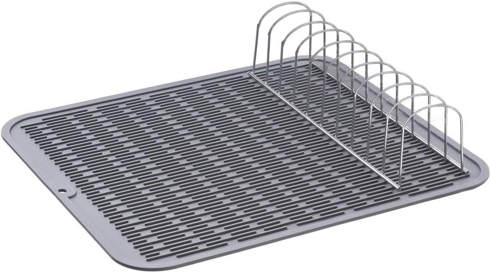 Tiumso Silicone Dish Drying Mat Heat Resistant,Counter top Mat Sink Mat Large Drainer Mat and Trivet Countertop Protector-Dishwasher Safe Grey (Silicone Drying Mat & Rack)