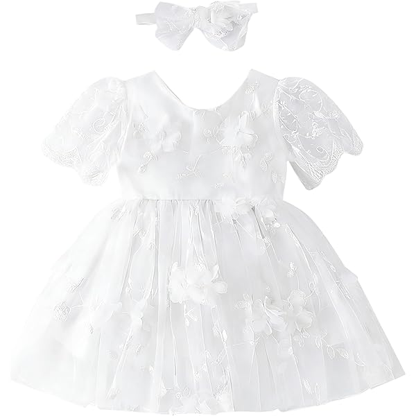 Amazon.com: Lilax Baby Girl Lace Tulle Sleeveless White Wedding Dress 3  Piece Outfit 0-3 Months White: Clothing, Shoes & Jewelry