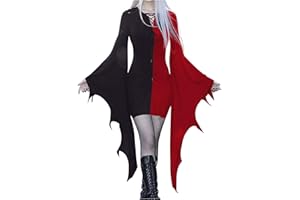 SHOPESSA Womens Halloween Costumes Sexy Bat Sleeve Dress Gothic Vintage Mini Wrap Dress Long Flared Sleeve Party Dress